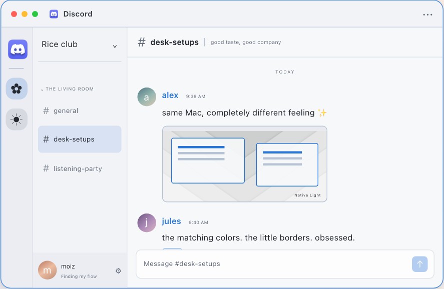 Discord styling concept from the Riceapple playground